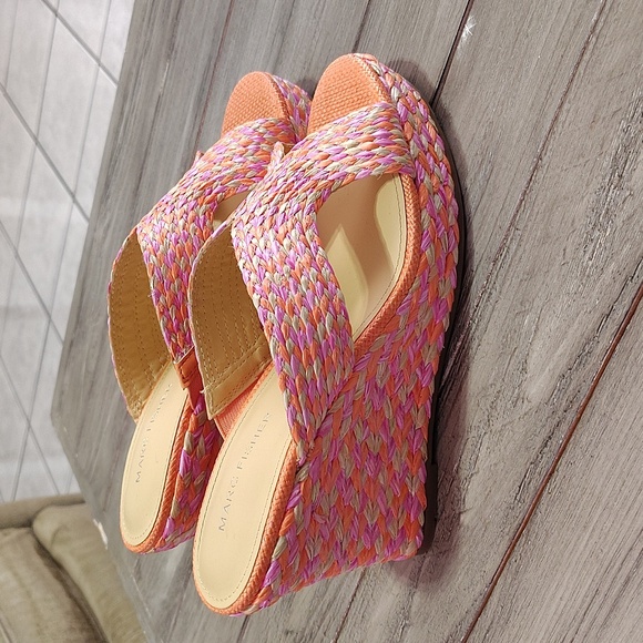 Marc Fisher Pink/Orange/ Natural Woven Wedge Sandals Size 8.5 - Picture 7 of 12